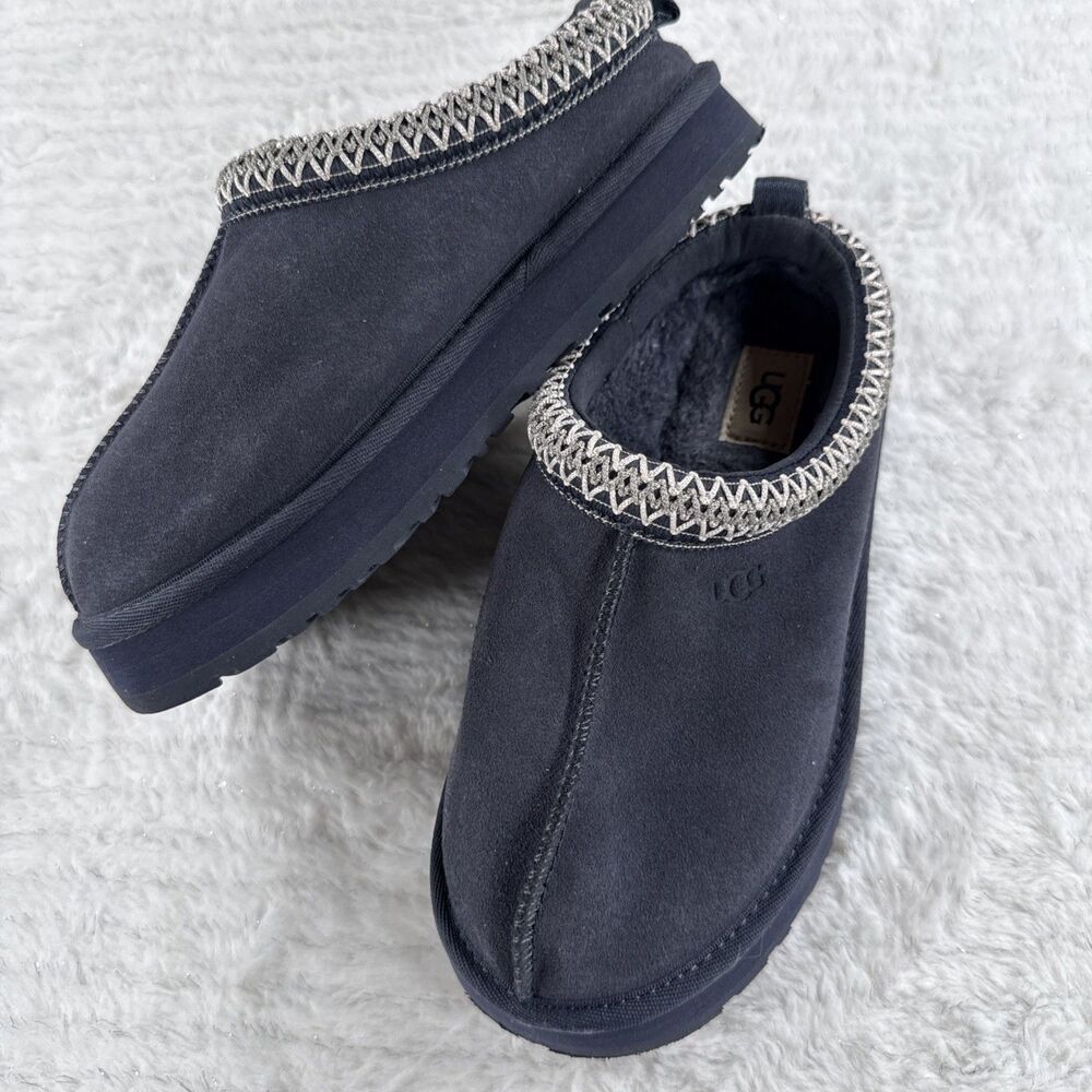 UGG Tazz Slipper Kids Size 2 Eve Blue Platform Suede Mules Slip On - Excellent